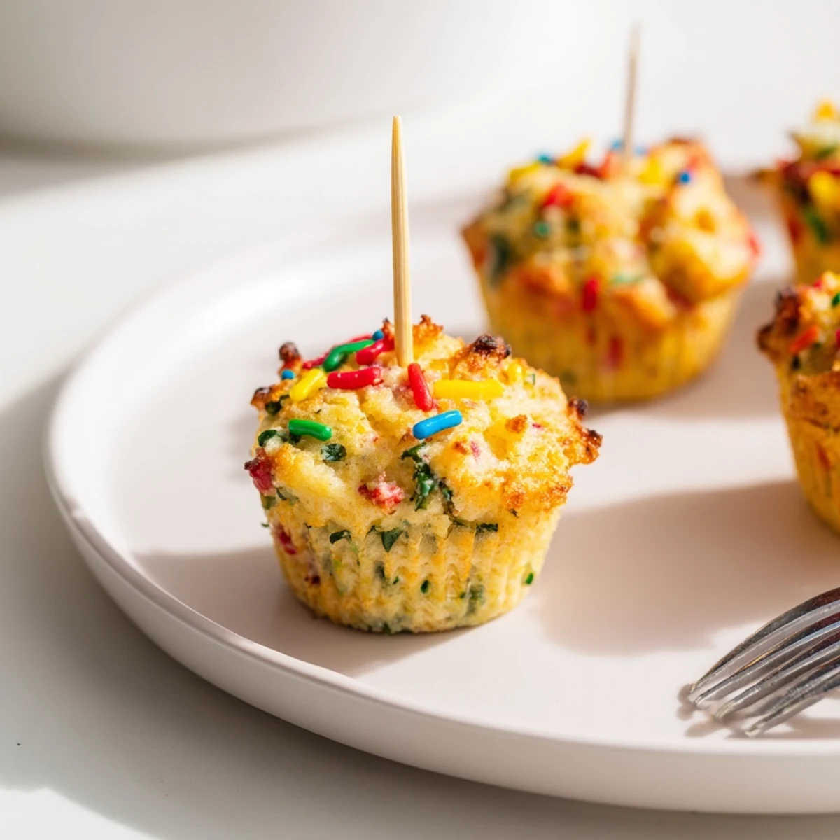 Colorful Chili Garlic Funfetti Muffin Pops, perfect for savory snacks or parties.  