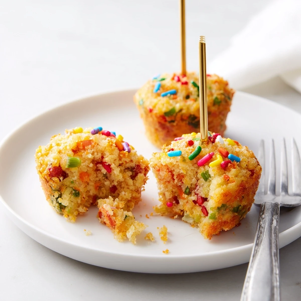 Chili Garlic Funfetti Muffin Pops with spicy cheese and vibrant toppings for a tasty treat.