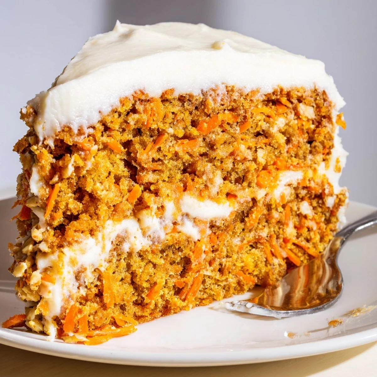 Delicious flourless oatmeal carrot cake topped with creamy frosting, perfect with coffee.  