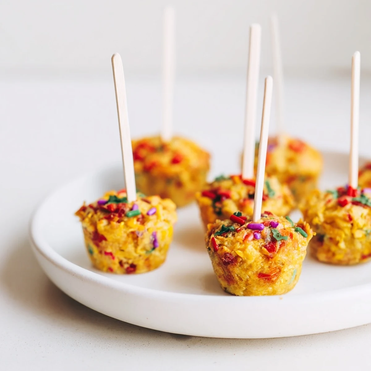 Delicious and vibrant Chili Garlic Funfetti Muffin Pops, ideal for fun snack times.