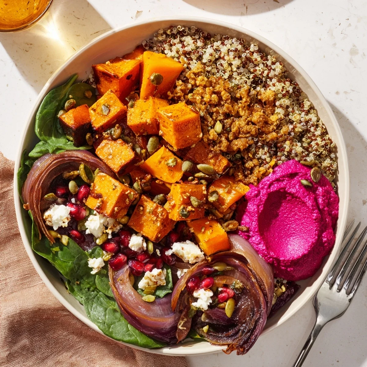 Warm roasted sweet potatoes and butternut squash create nourishing spiced winter bowls for chilly days.