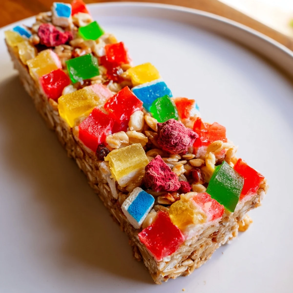 Delectable homemade gummies mixed into wholesome DIY snack bars with crispy fruit bits.  