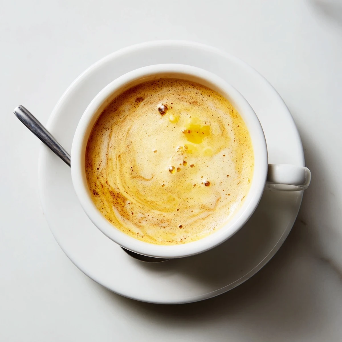 Creamy Onion Latte topped with frothed milk and caramelized onion richness.  