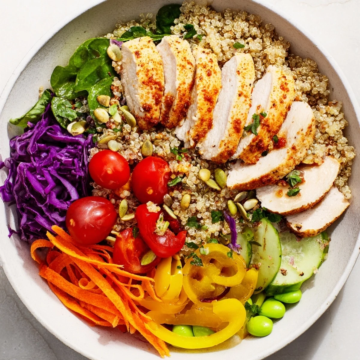 Vibrant Healthy Meal-Prep Bowls filled with colorful veggies and lean protein.  