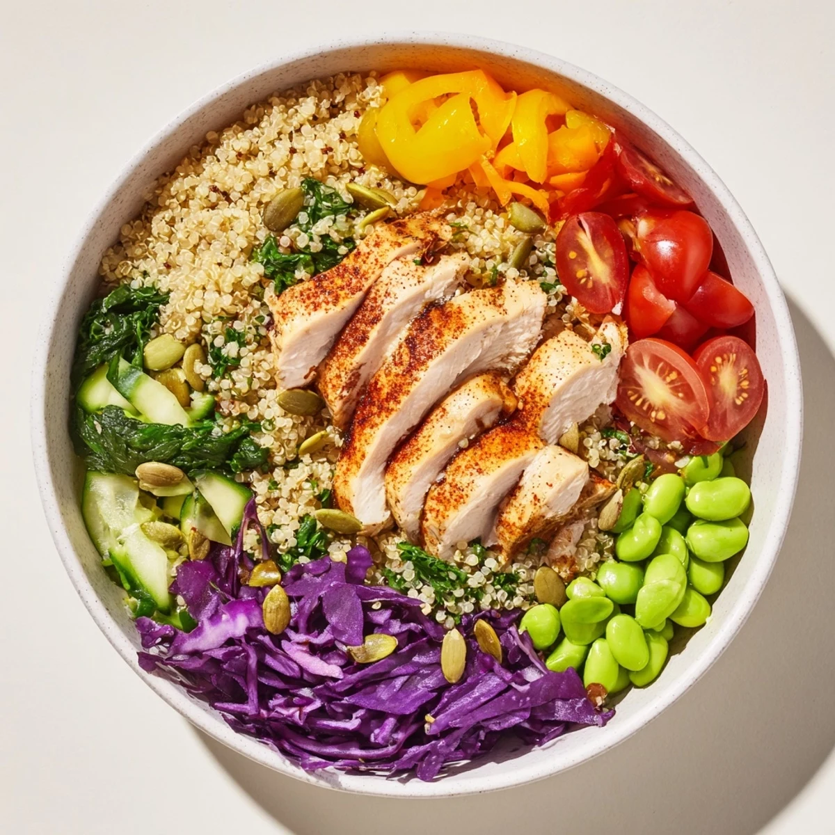 Healthy Meal-Prep Bowls bursting with flavor from zesty dressing and nutrient-rich ingredients.
