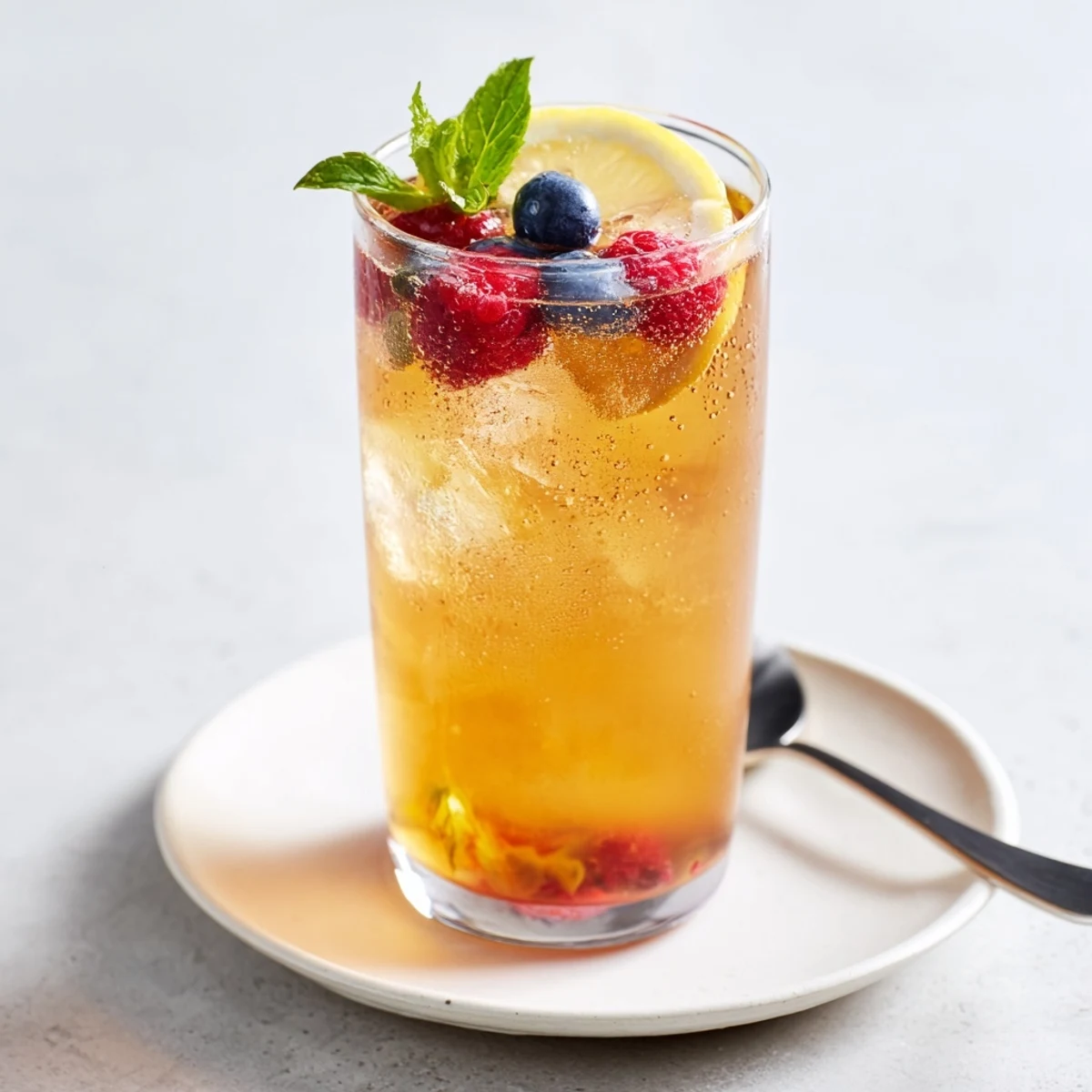 Homemade fermented kombucha drinks served in mason jars with citrus slices.  