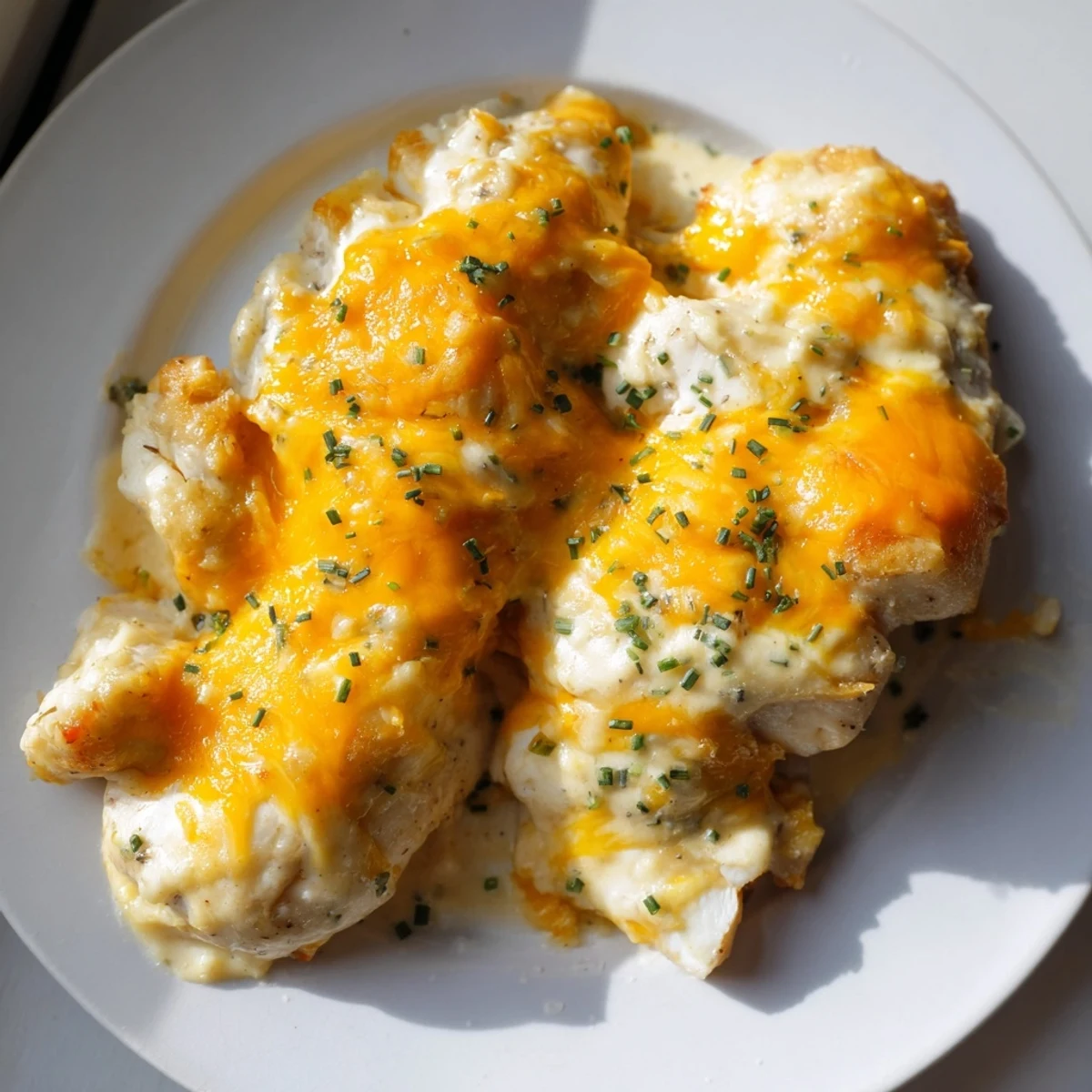 Creamy Cheddar Ranch Chicken Bake, topped with melted cheddar, is a delicious comfort food main course.