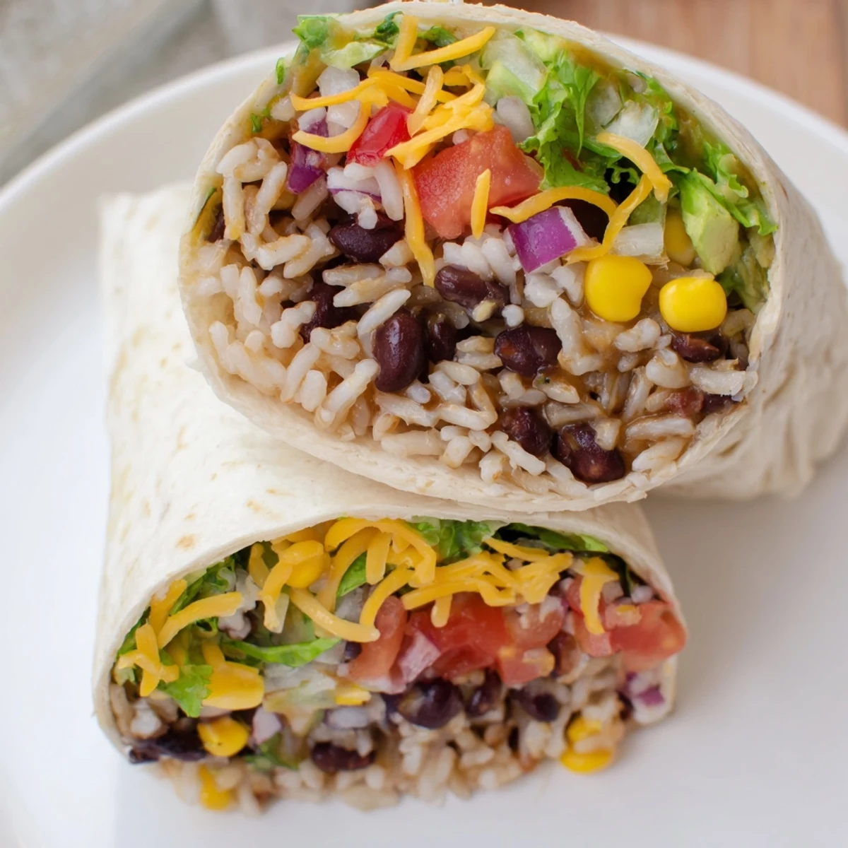 Steaming rice and seasoned beans filling a Rice & Bean Burrito, ready for a delicious lunch.