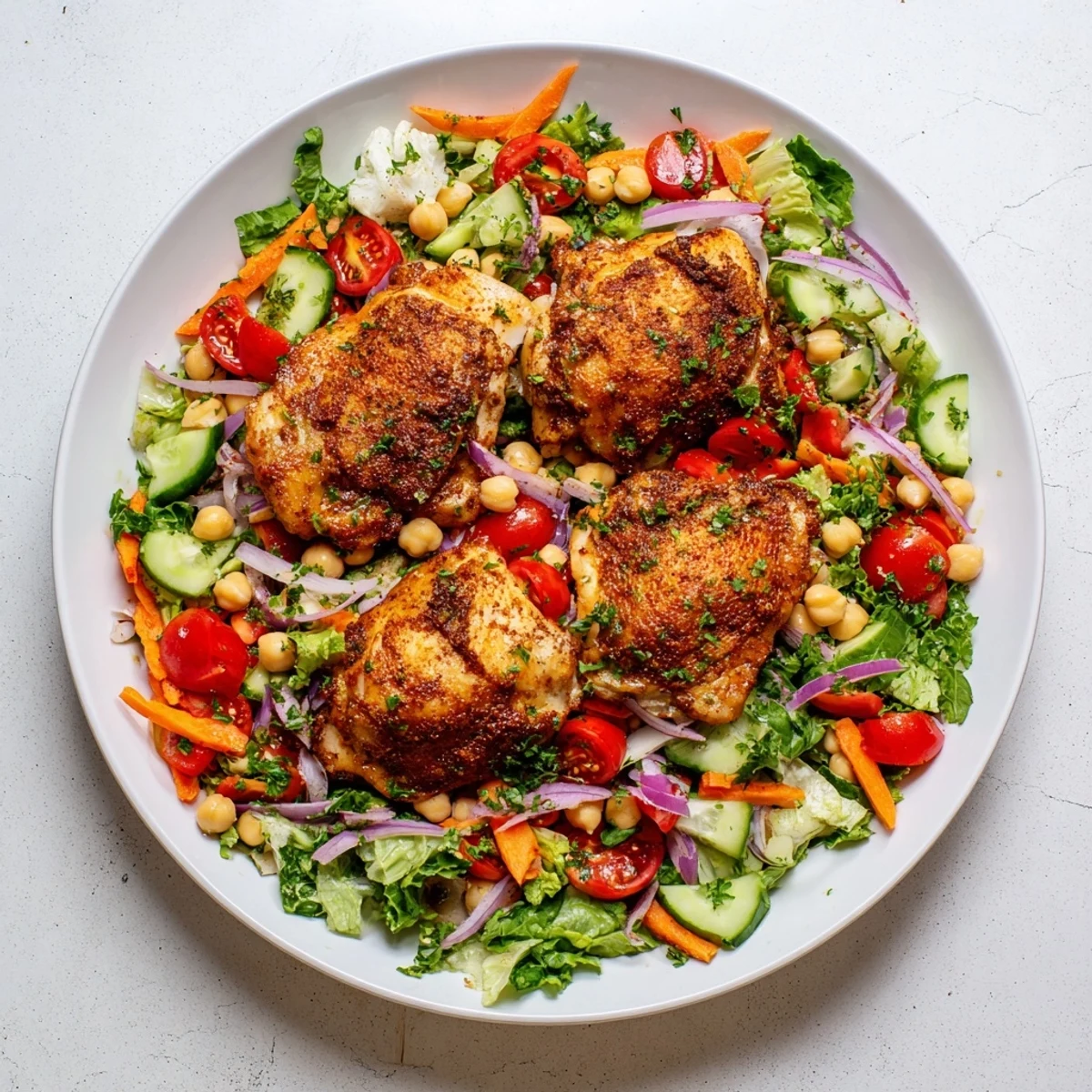 Vibrant Chicken Salad with budget-friendly cuts, loaded with colorful, crisp fresh vegetables.