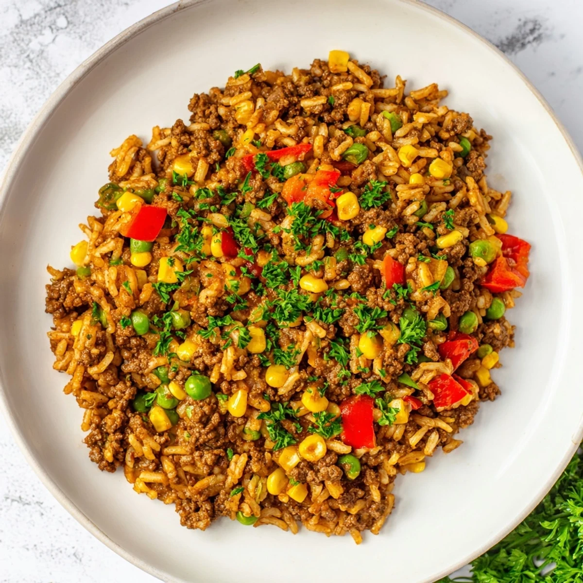 Ground Beef Skillet Veggies Rice