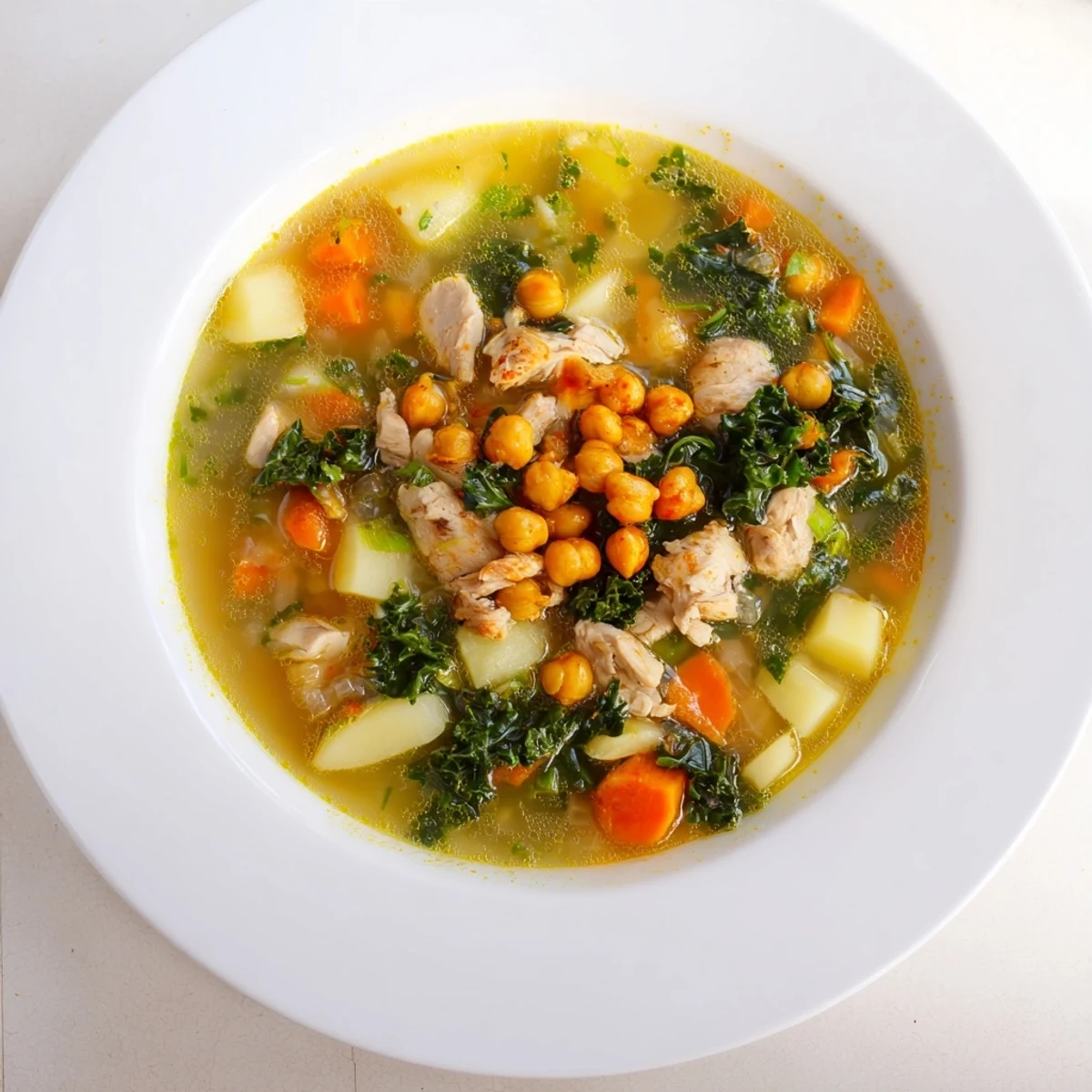 Chicken Kale Soup Crispy Chickpeas