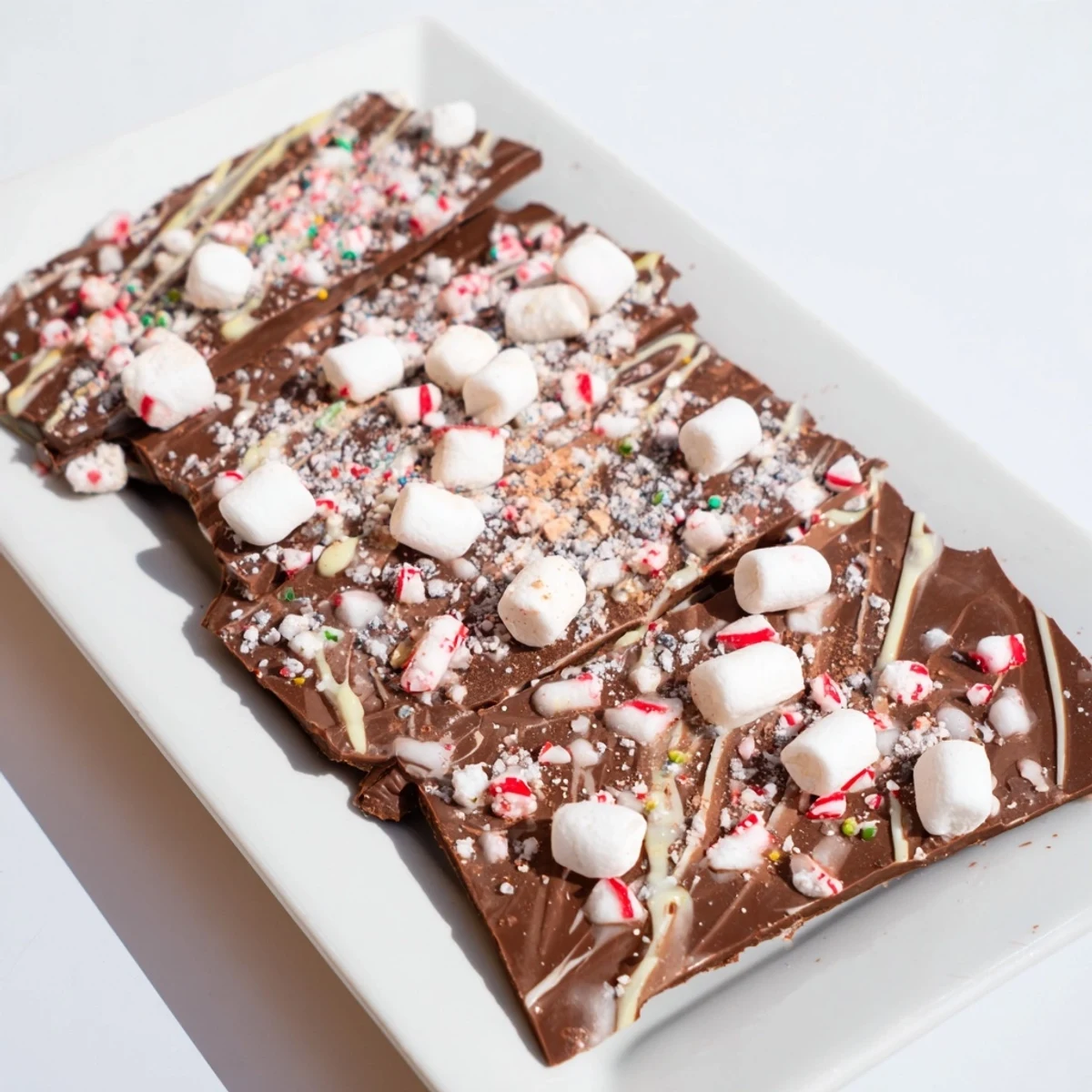 Festive and shareable, this Viral Hot Chocolate Bomb Bark offers a delightful blend of chocolate and marshmallows.