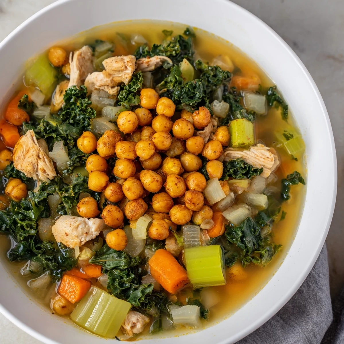 Chicken Kale Soup Crispy Chickpeas