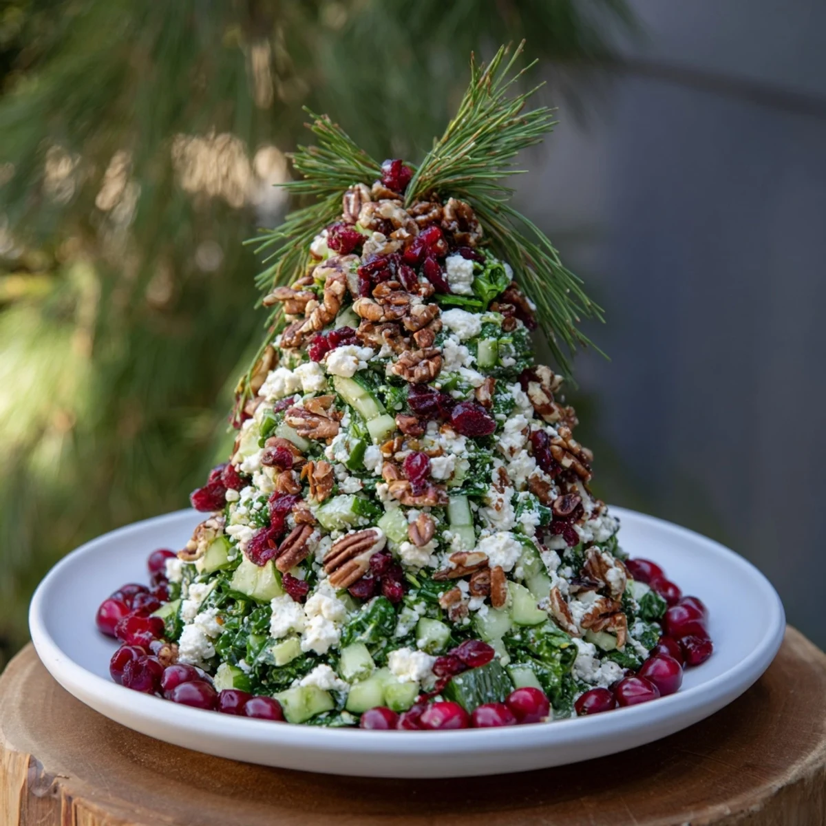 Close-up of the delicious Cranberry & Feta Cheese Tree Dip Salad inviting a delightful first bite.