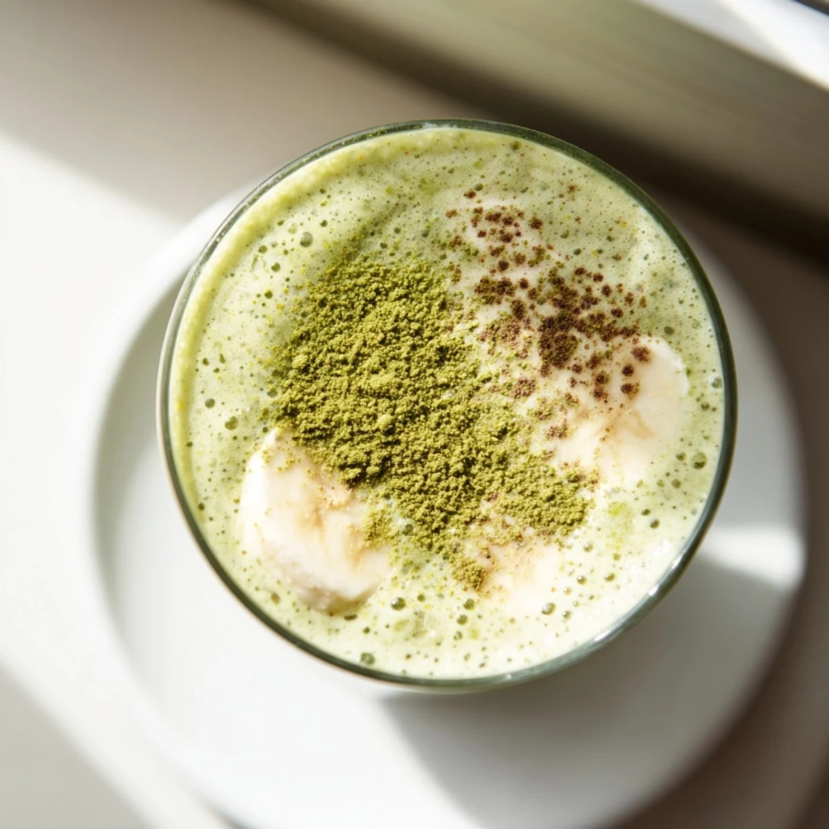 Refreshing Matcha Eggnog Collagen Breakfast Smoothie, a vibrant green, perfect for a quick and nutritious start.