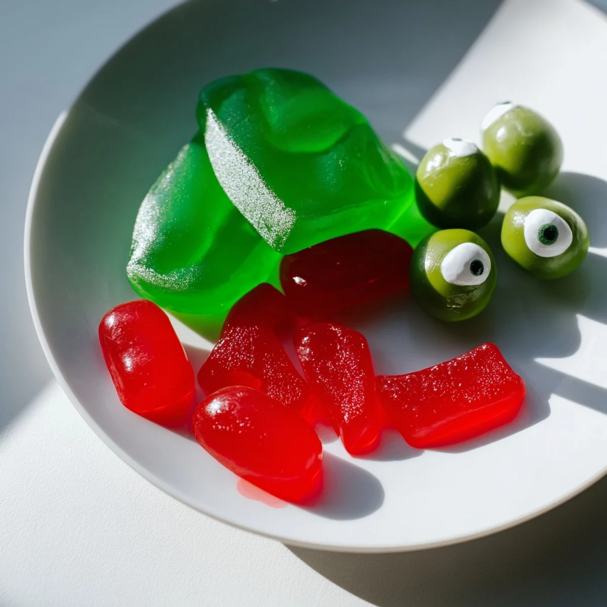 Festive Poison Apple Candy Platter, a sugary Halloween treat with sour apple gummies and licorice.