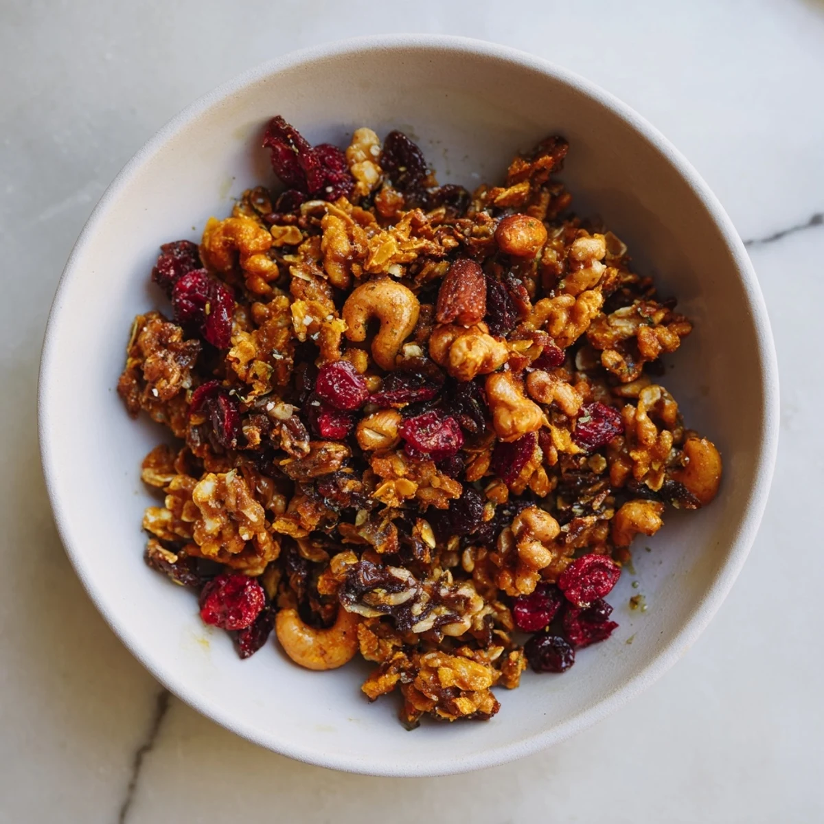 Golden roasted Squirrels Gourmet Nut Bowl, offering a delicious mix of nuts and fruit, ready to enjoy.