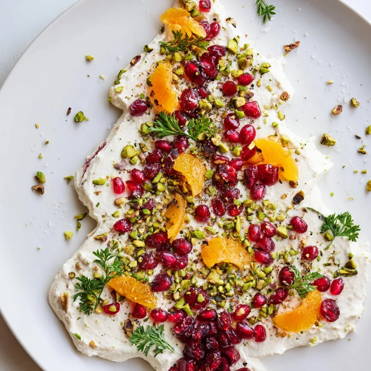 Creamy Rosemary Cranberry Christmas Tree appetizer with vibrant red cranberries and green rosemary.