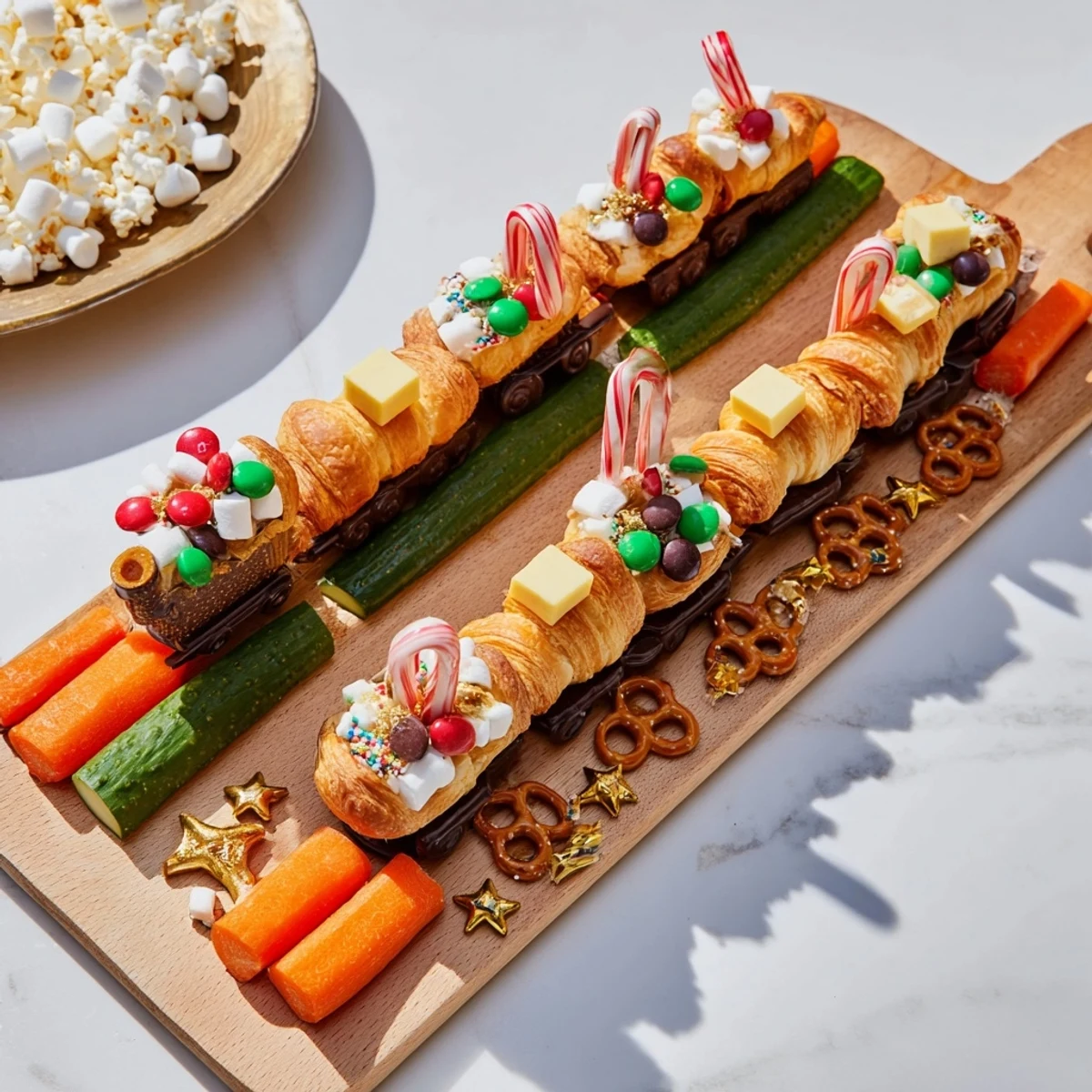 Polar Express Train Treat Board, a whimsical spread of sweet treats, arranged festive for the holidays.