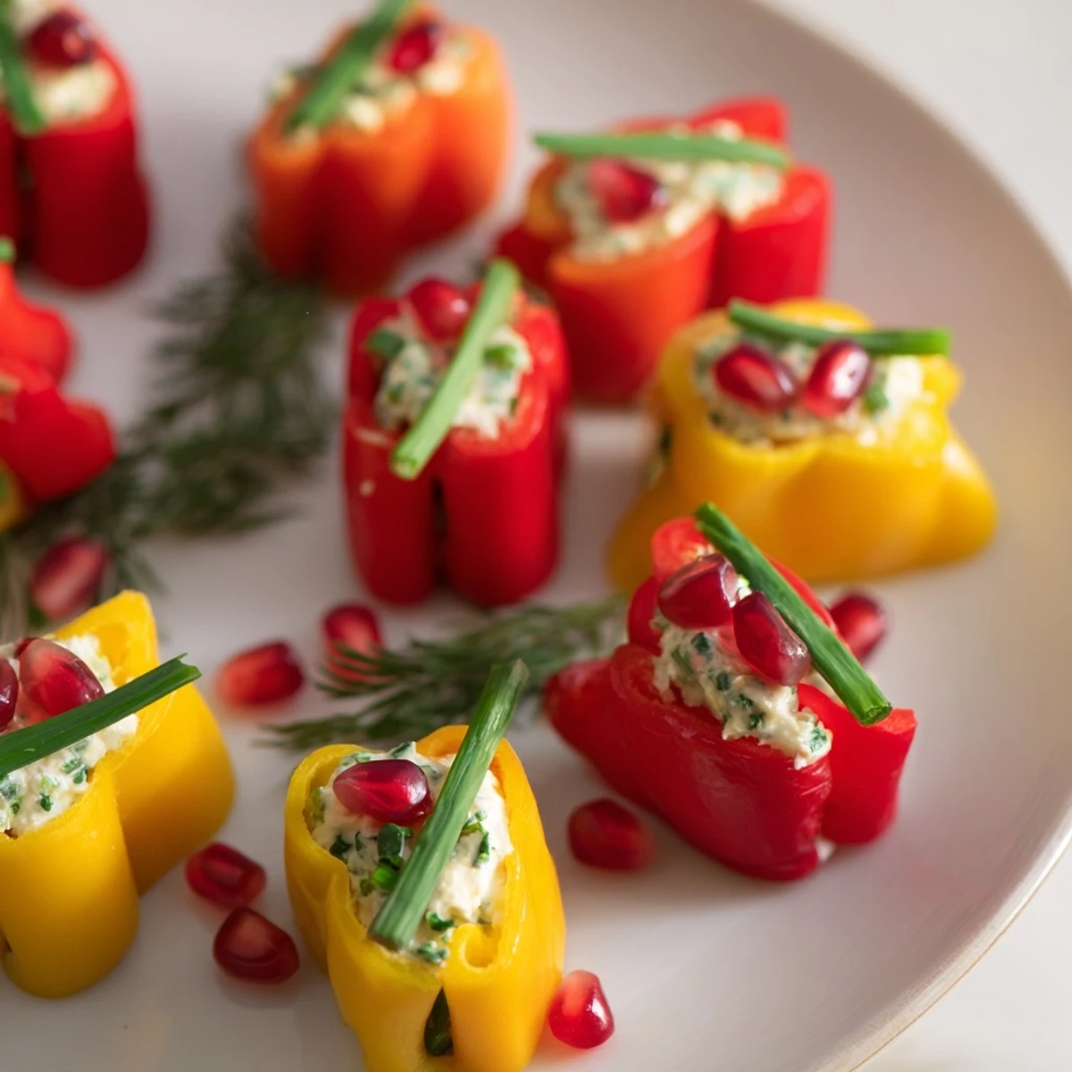 Colorful, sweet bell pepper Christmas bows arranged on a platter ready for your holiday party.