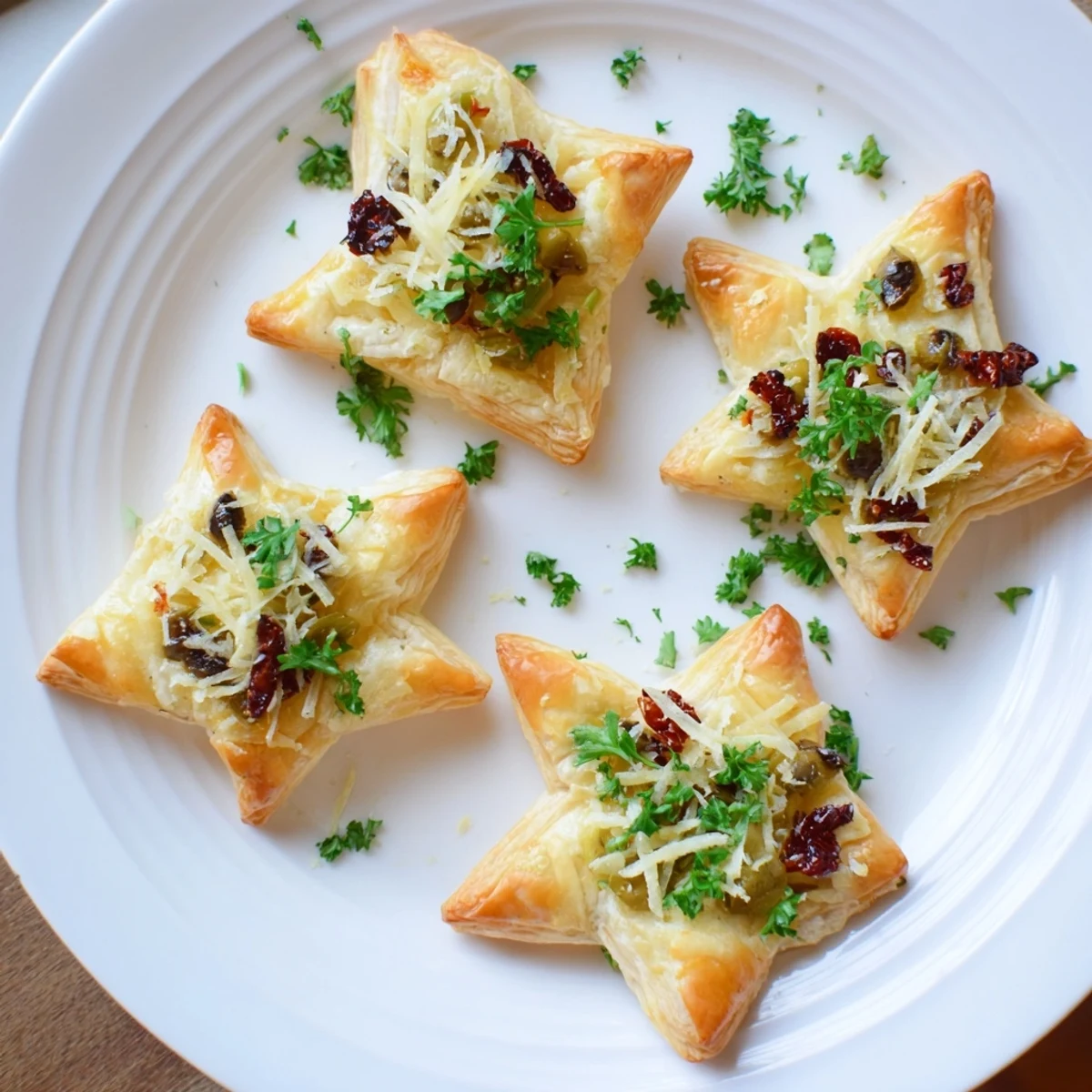 Freshly baked Olive and Sundried Tomato Star Garland, presented as festive appetizers for your party.