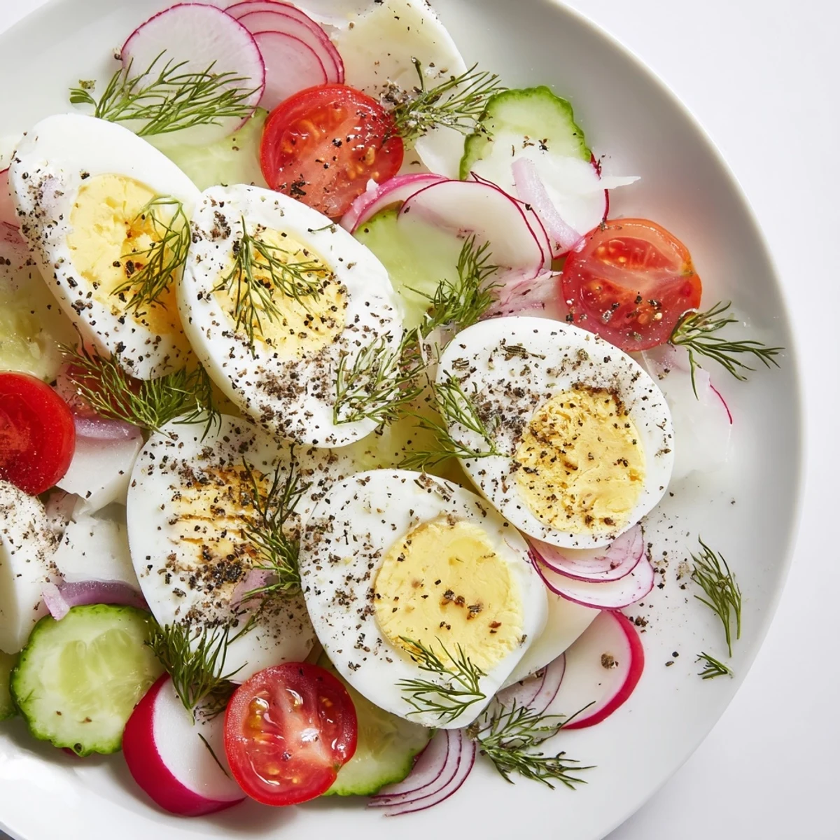 Vibrant Brunch Board with sliced hard-boiled eggs, featuring everything bagel seasoning atop inviting textures and flavors.