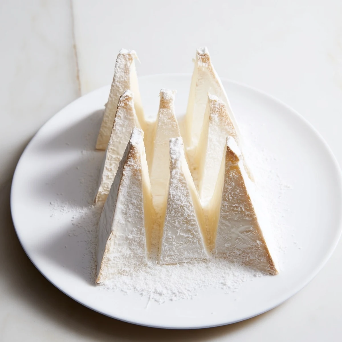 Creamy Brie wedges snowy with Parmesan compose The Snowcapped Range, a delightful party appetizer.