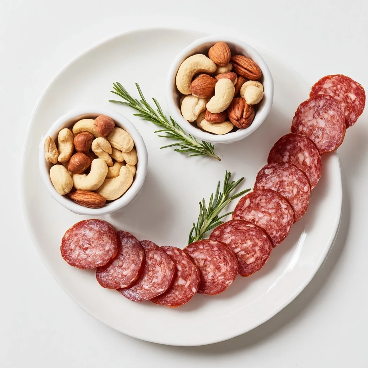 See the elegant, appetizing "Infinity Loop" recipe: salami woven between bowls of mixed nuts.