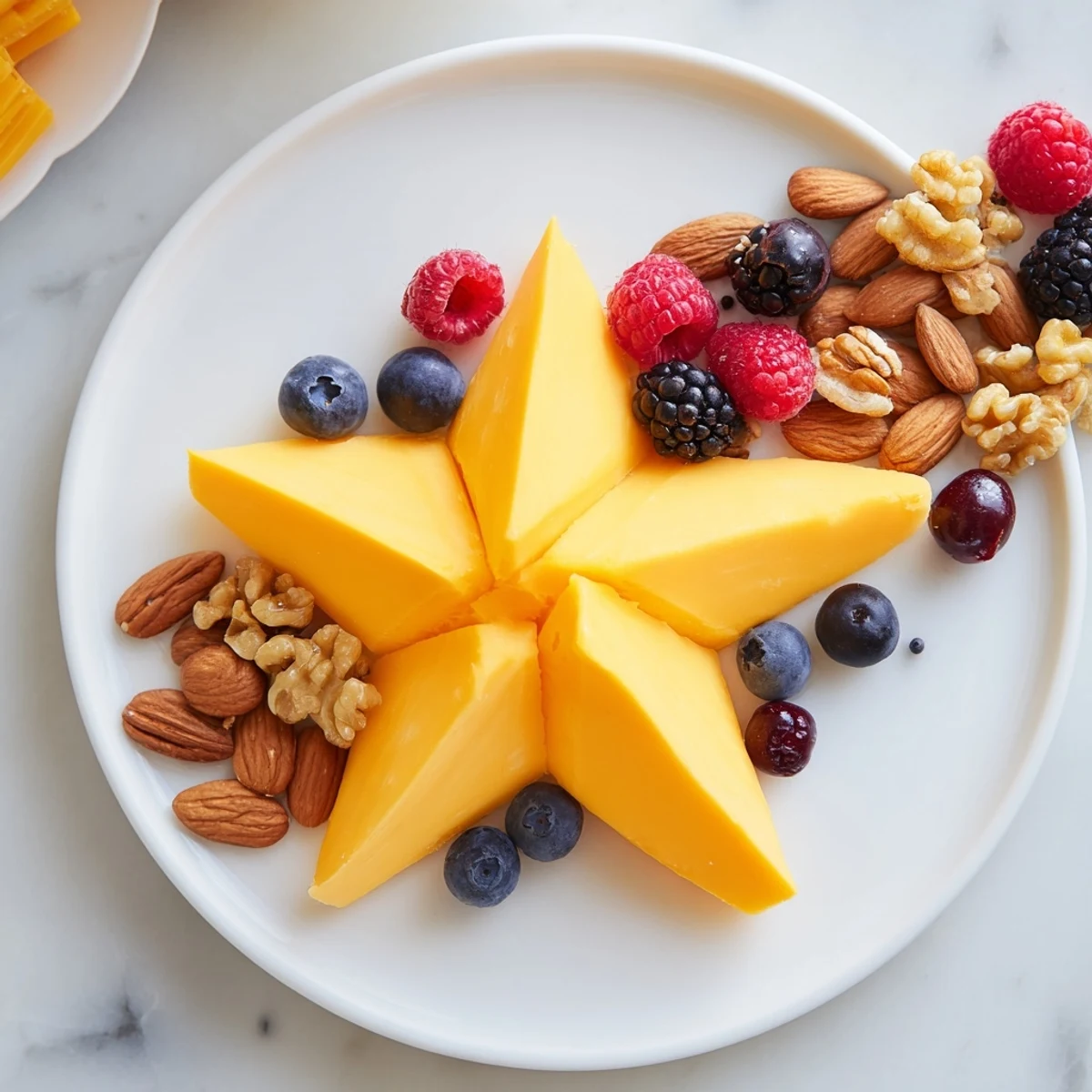 A dazzling appetizer: the The Shooting Star Cheese Board displaying a cheese star and flowing nut tail.