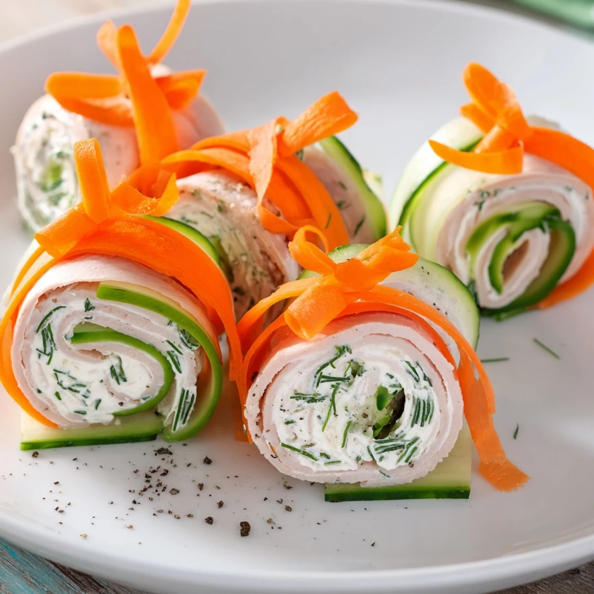 Elegant presentation of Ribbon Dancer rolls: a light and flavorful appetizer for any gathering.