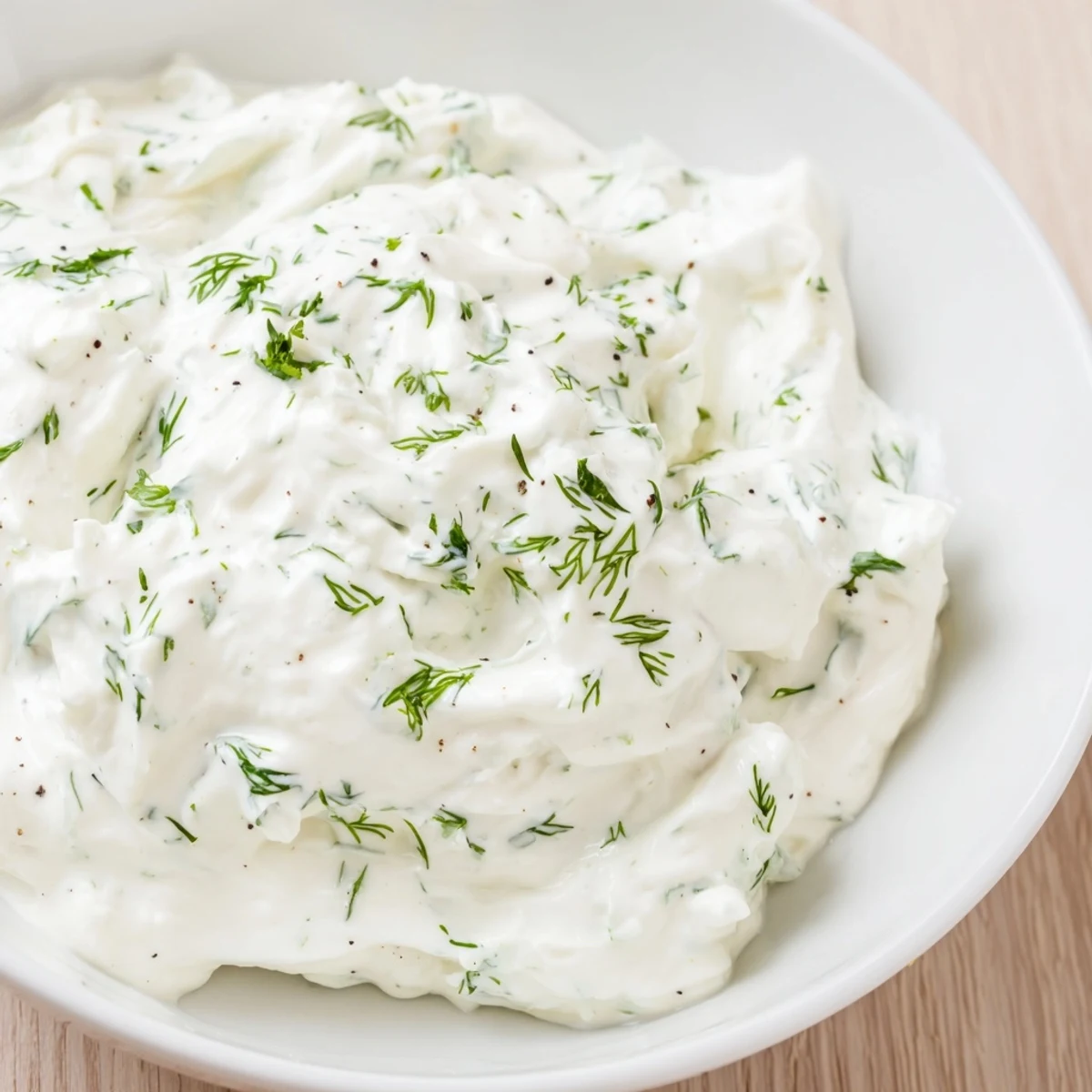 Close-up of the smooth, herb-filled Greek Yogurt Ranch Dip, perfect for dipping and spreading.