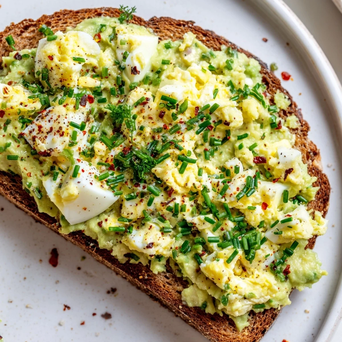 Creamy Avocado Egg Smash on toasted bread, a bright and flavorful vegetarian breakfast option.