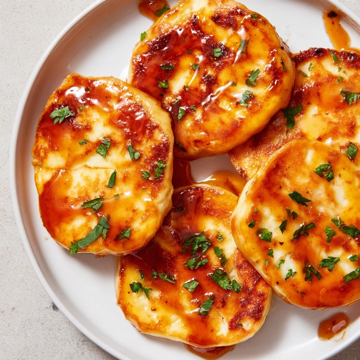 Golden, crispy Hot Honey Halloumi, its cheesy texture contrasted by sweet and spicy glaze.
