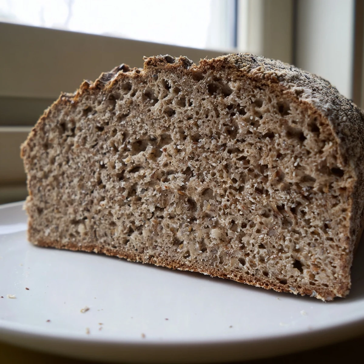 This loaf of Latvian Rupjmaize shows a perfect, crusty exterior, ready for slicing and enjoying.