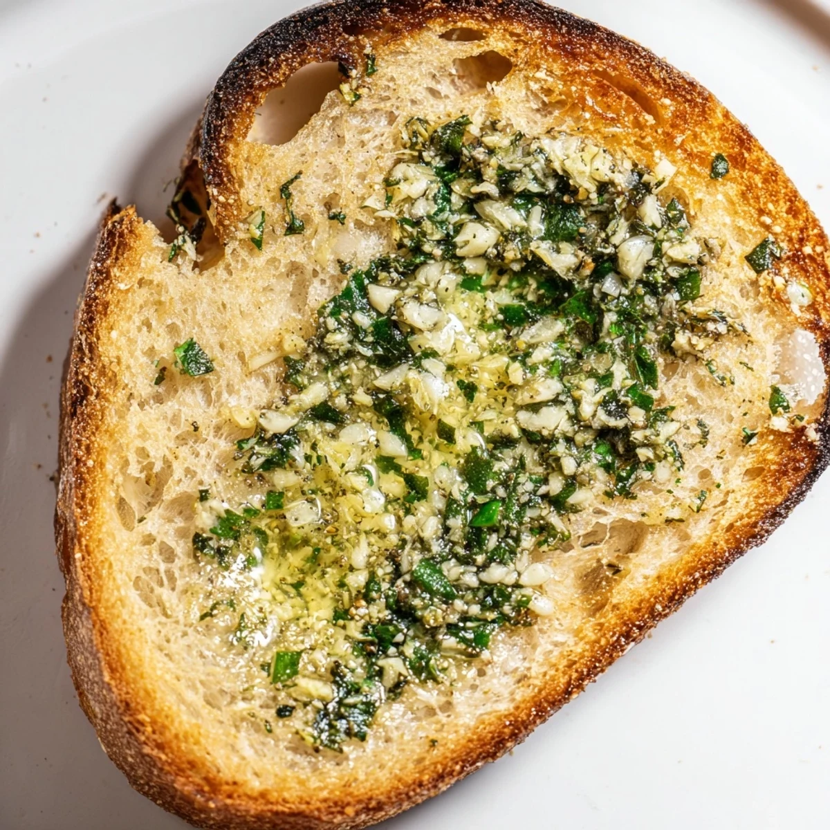 Golden Herb Butter Toast showcases aromatic parsley, chives, and thyme on crunchy sourdough, ready to be served immediately.