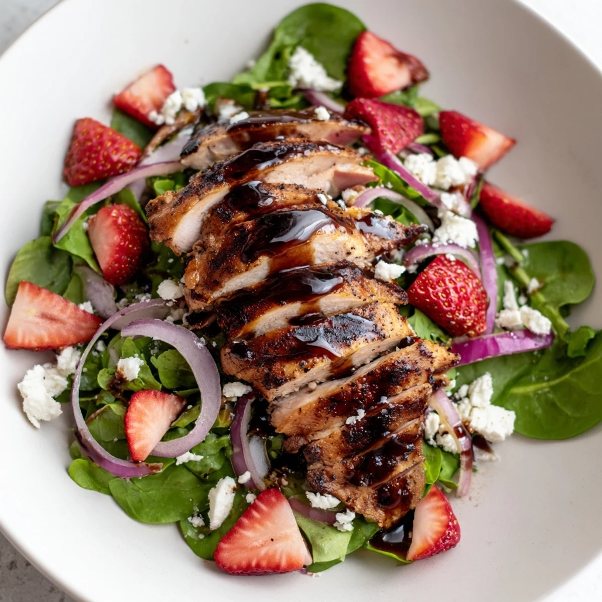 Honey Balsamic Chicken Salad showcases a colorful medley of tart berries, crunchy nuts, and sweet glaze on fresh greens, perfect for a light lunch.  
