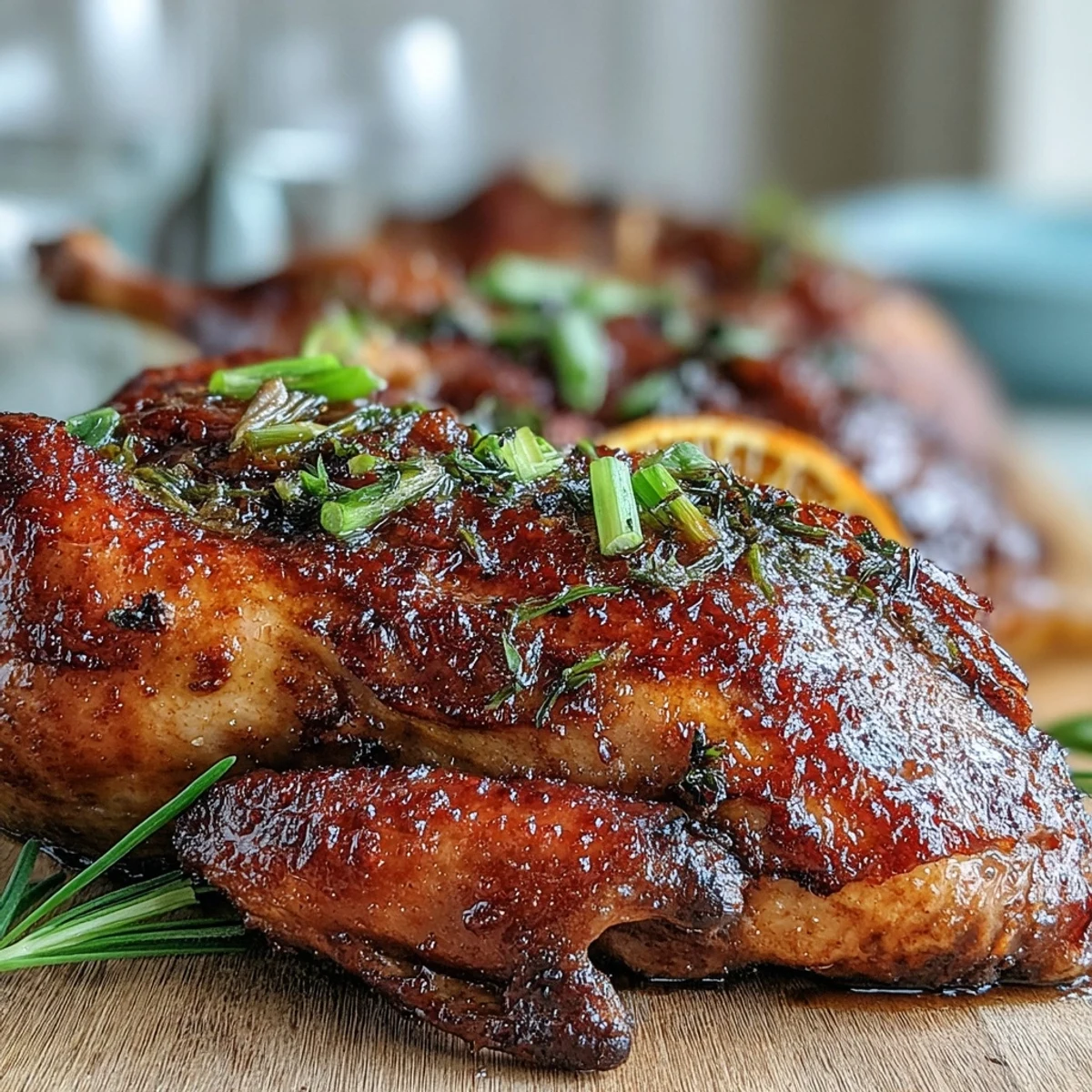 Plated Five-Spice Roast Duck, paired with fluffy jasmine rice and stir-fried greens, showcasing rich, gluten-free Chinese flavors on a candlelit table.