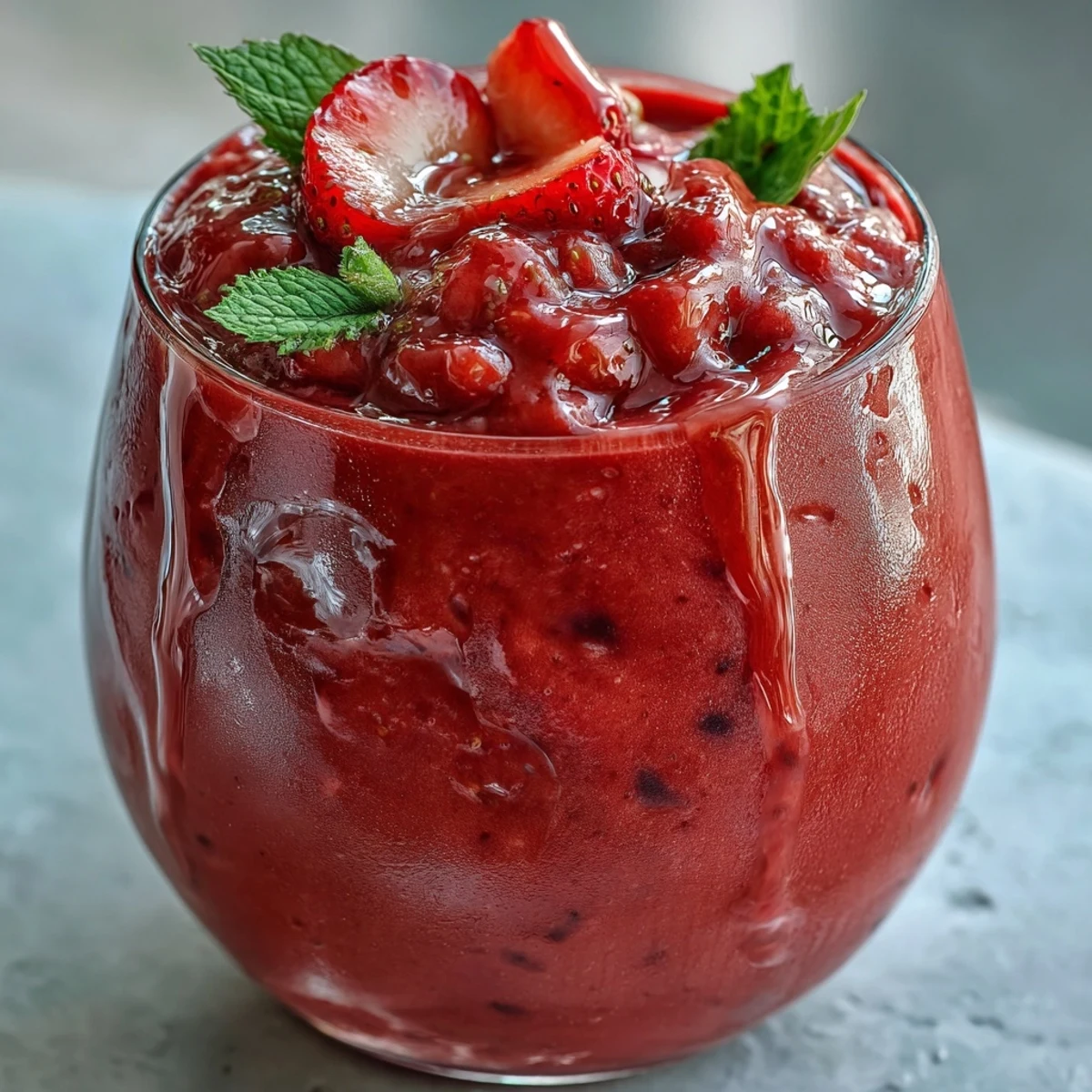 Tropical guava juice smoothie in tall glasses with ice, creamy and pale pink.