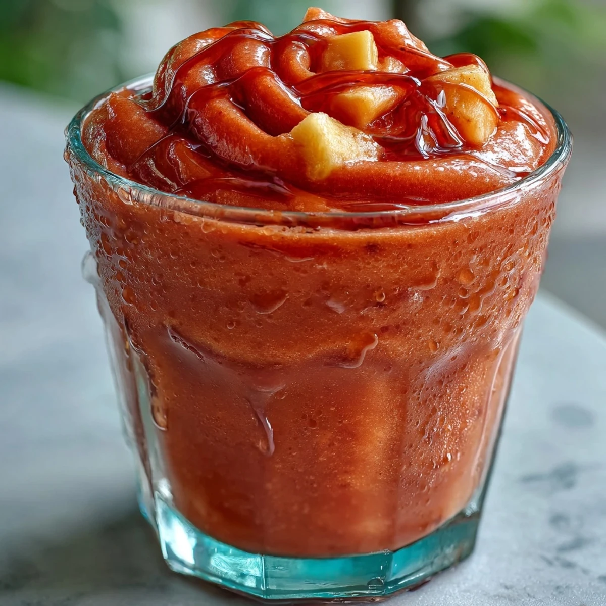Blending guava juice with frozen fruit, yogurt, and honey for a refreshing drink.