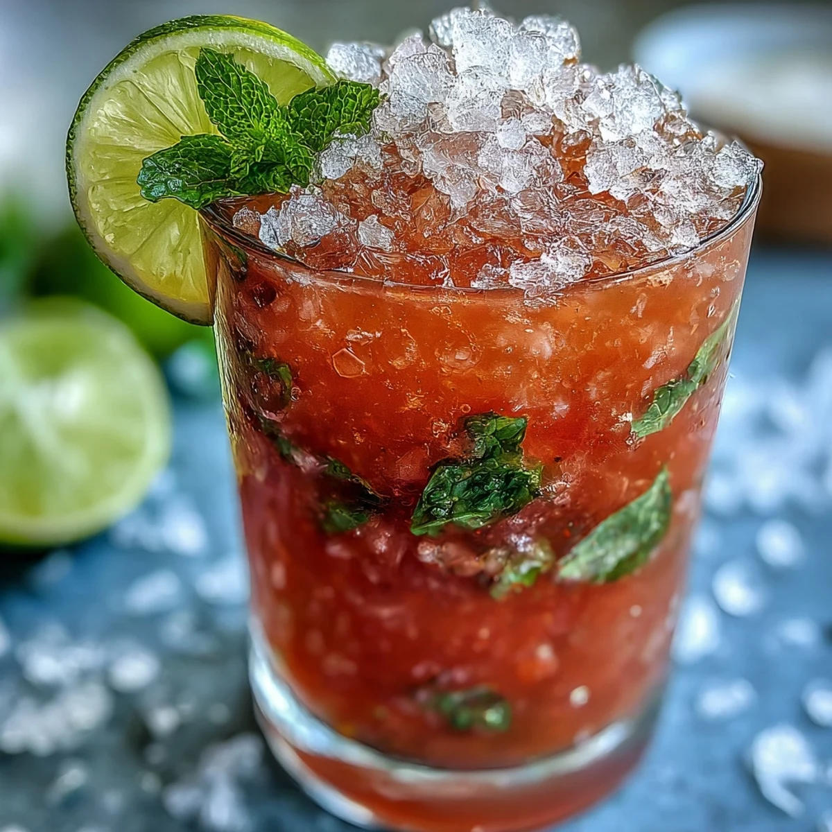 Refreshing Guava Mojito with mint and lime, poured into a highball glass over ice.