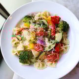 Golden-brown air-fried vegetables mingle with ditalini pasta in this flavorful vegetarian dish.