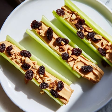 Crisp celery batons generously filled with creamy peanut butter: a simple Peanut Butter Celery Sticks snack.