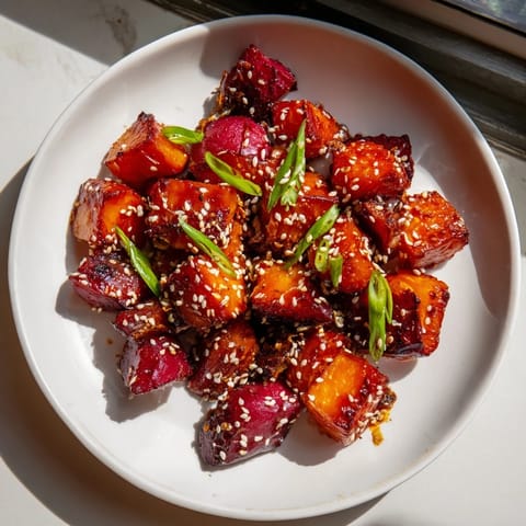 Vibrant medley of Miso Roasted Winter Vegetables, beautifully caramelized and tossed with sesame seeds.