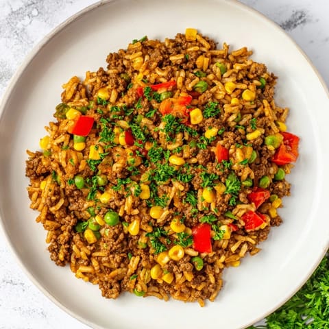 Ground Beef Skillet Veggies Rice