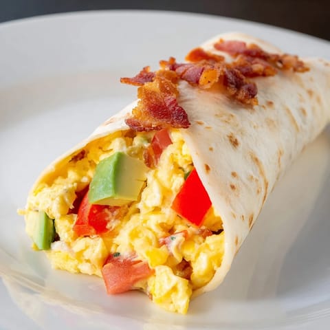 Warm, delicious Easy Festive Breakfast Burrito Wraps boast fluffy eggs, cheese, and fresh salsa for a treat.