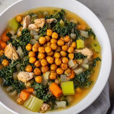 Chicken Kale Soup Crispy Chickpeas