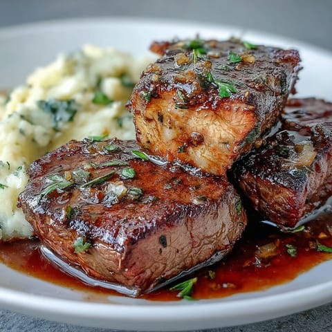 Golden venison steaks resting on fluffy buttery swede mash, sprinkled with toasted caraway seeds alongside vibrant sautéed greens.  