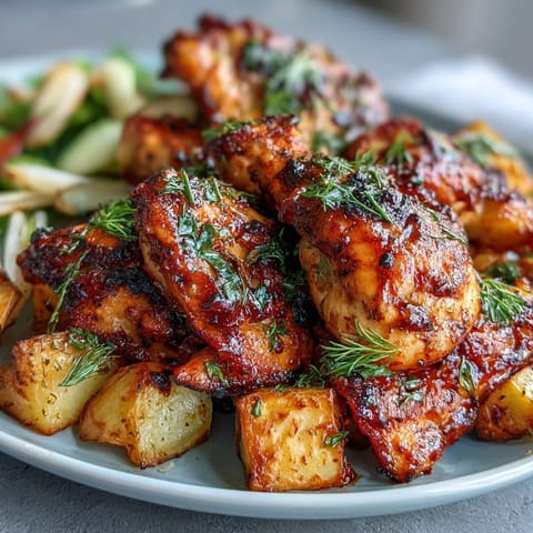 Vibrant sheet pan herb chicken with root veggies, featuring juicy chicken thighs and golden roasted carrots, parsnips, and sweet potatoes.  