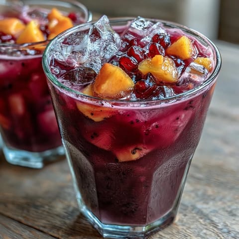 Refreshing homemade mango dragonfruit refresher with vibrant pink color and tropical fruit cubes, perfect for hot summer days.
