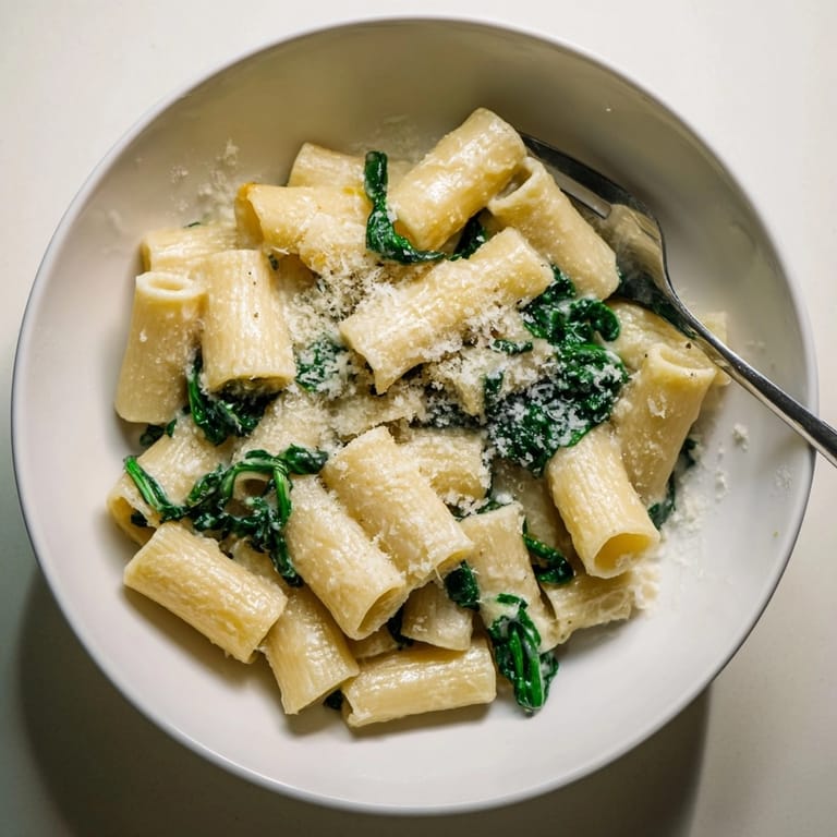 Homemade Creamy Spinach Alfredo Pasta, steaming hot and perfect for a quick weeknight meal.